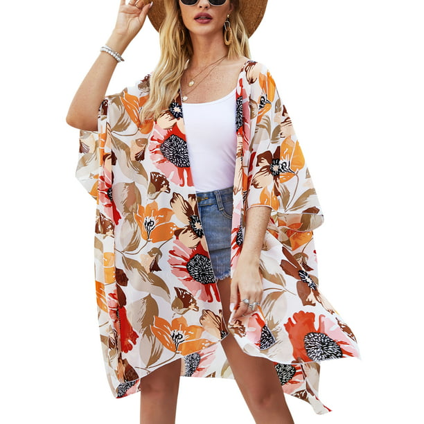 Basic Jackets Cardigan Swimsuit Womens Printing Thin Beachwear Outerwear Cover Up Tops Ladies Polyester 